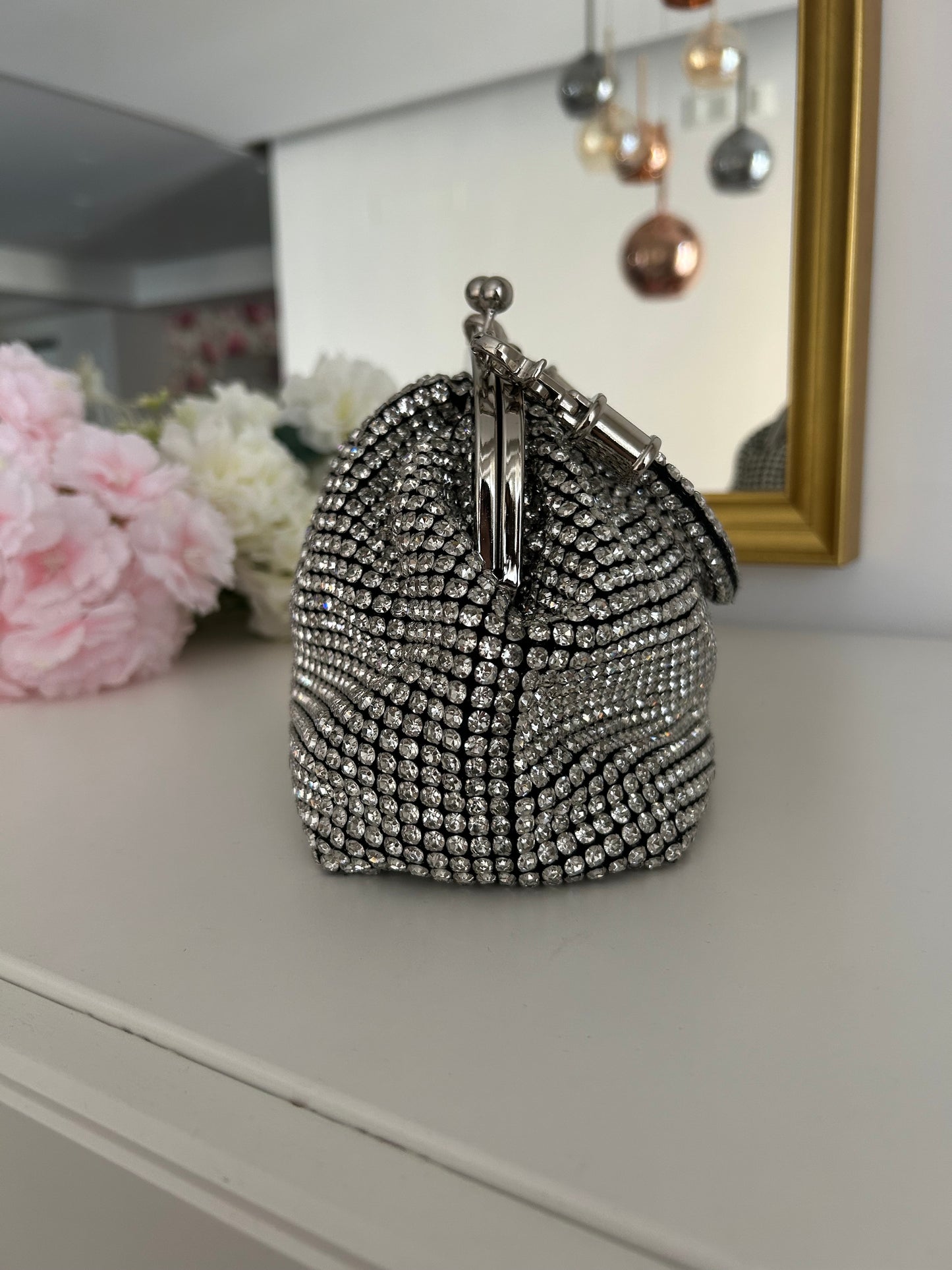 Borsa Clutch Rivestita di Strass Argento
