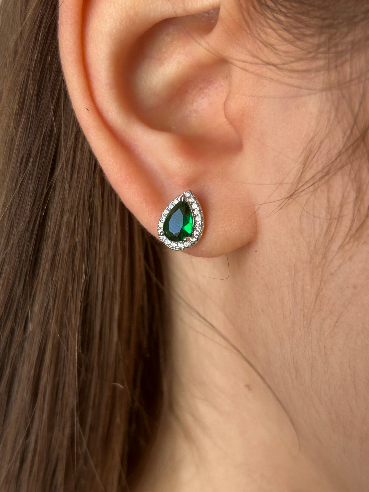 Orecchini Goccia Lobo Argento 925 Zirconi Bianchi e Smeraldo