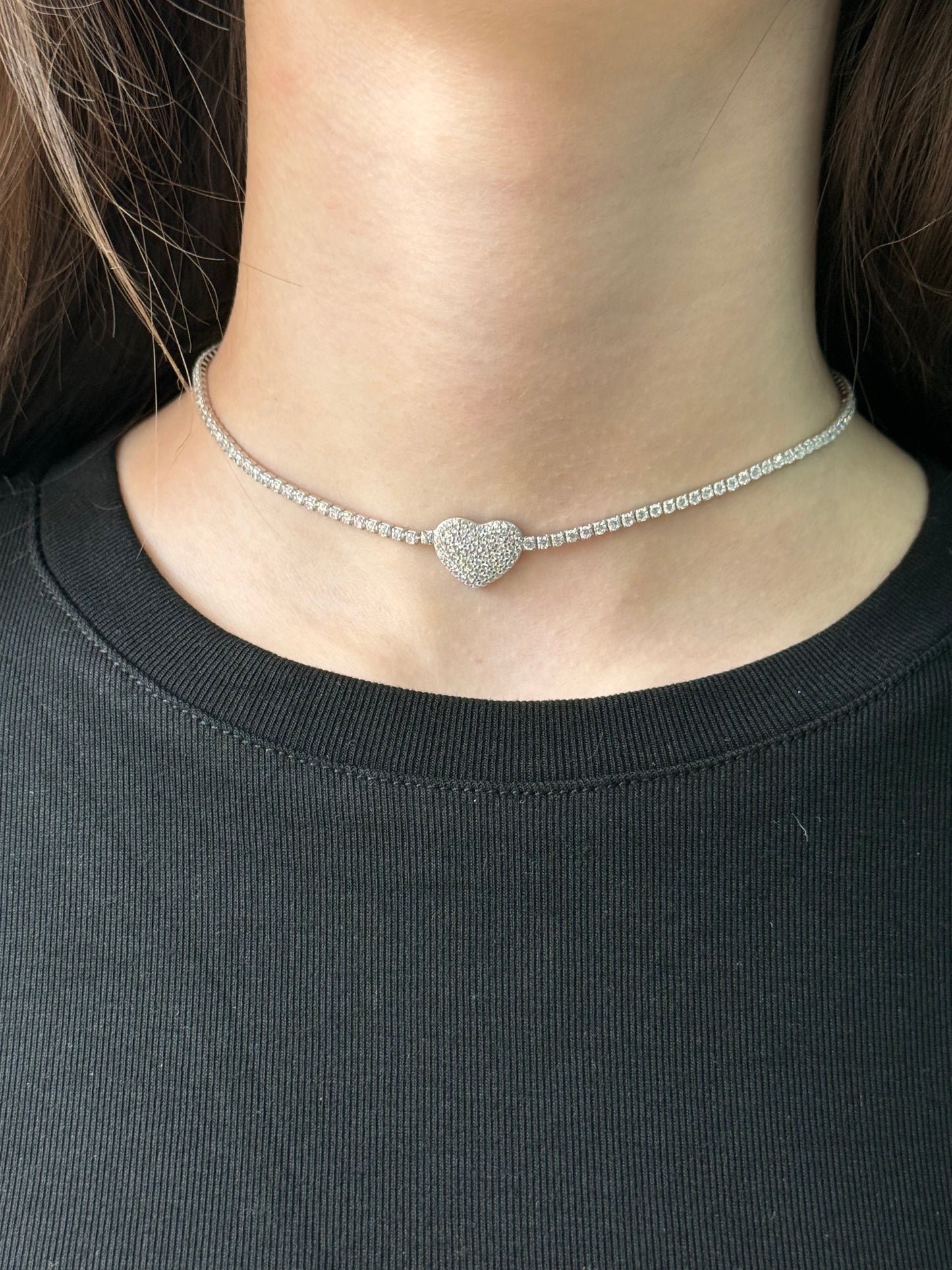 Collana Choker Tennis Cuore Argento 925