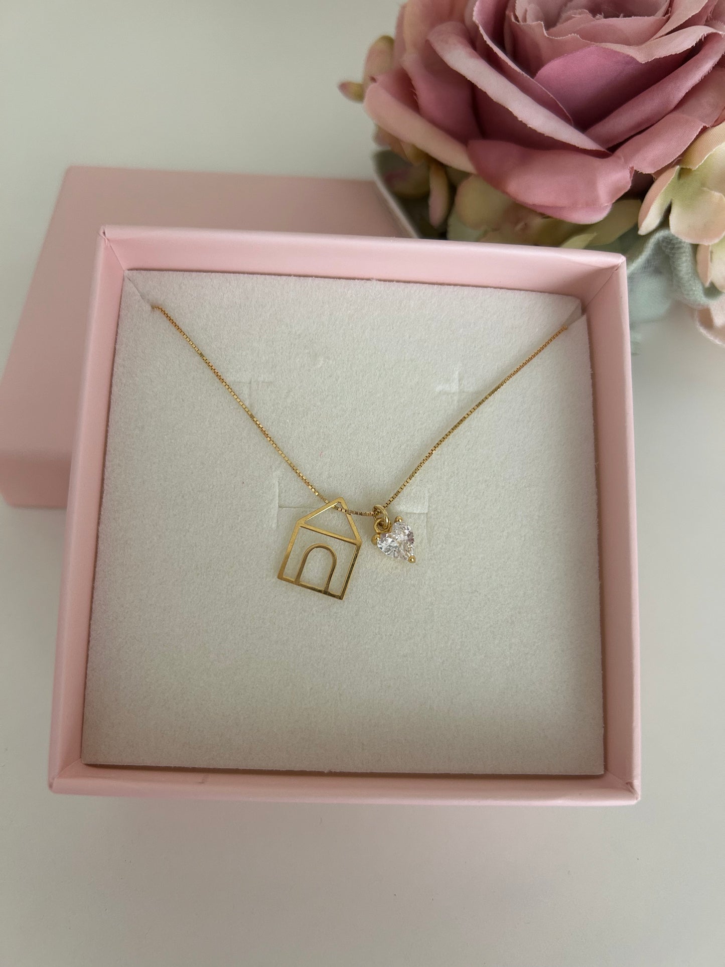 Collana Casetta Love con Cuoricino e Zircone