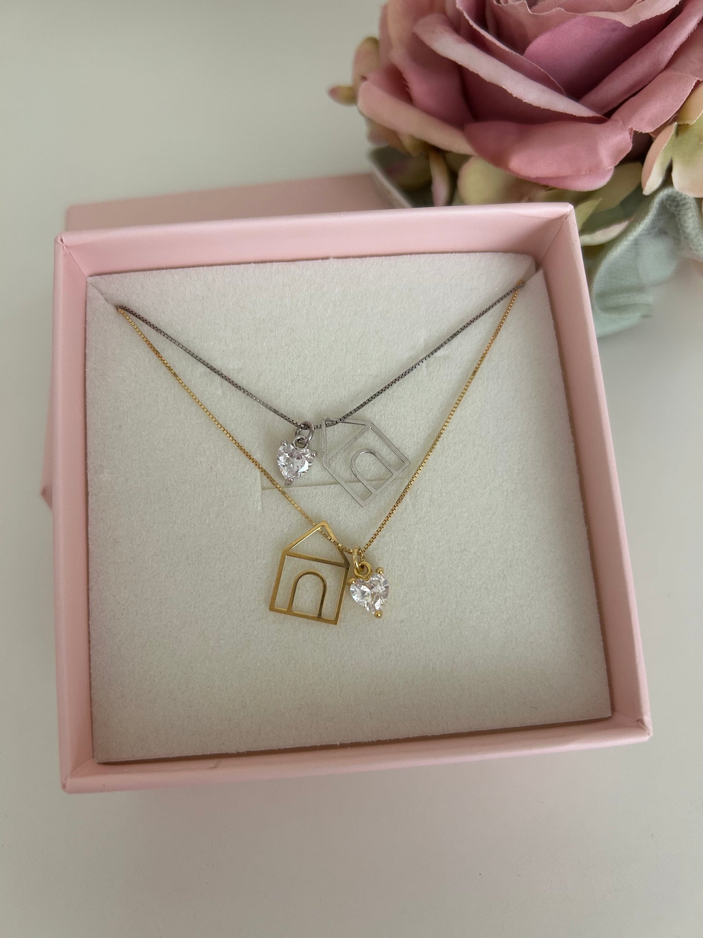 Collana Casetta Love con Cuoricino e Zircone