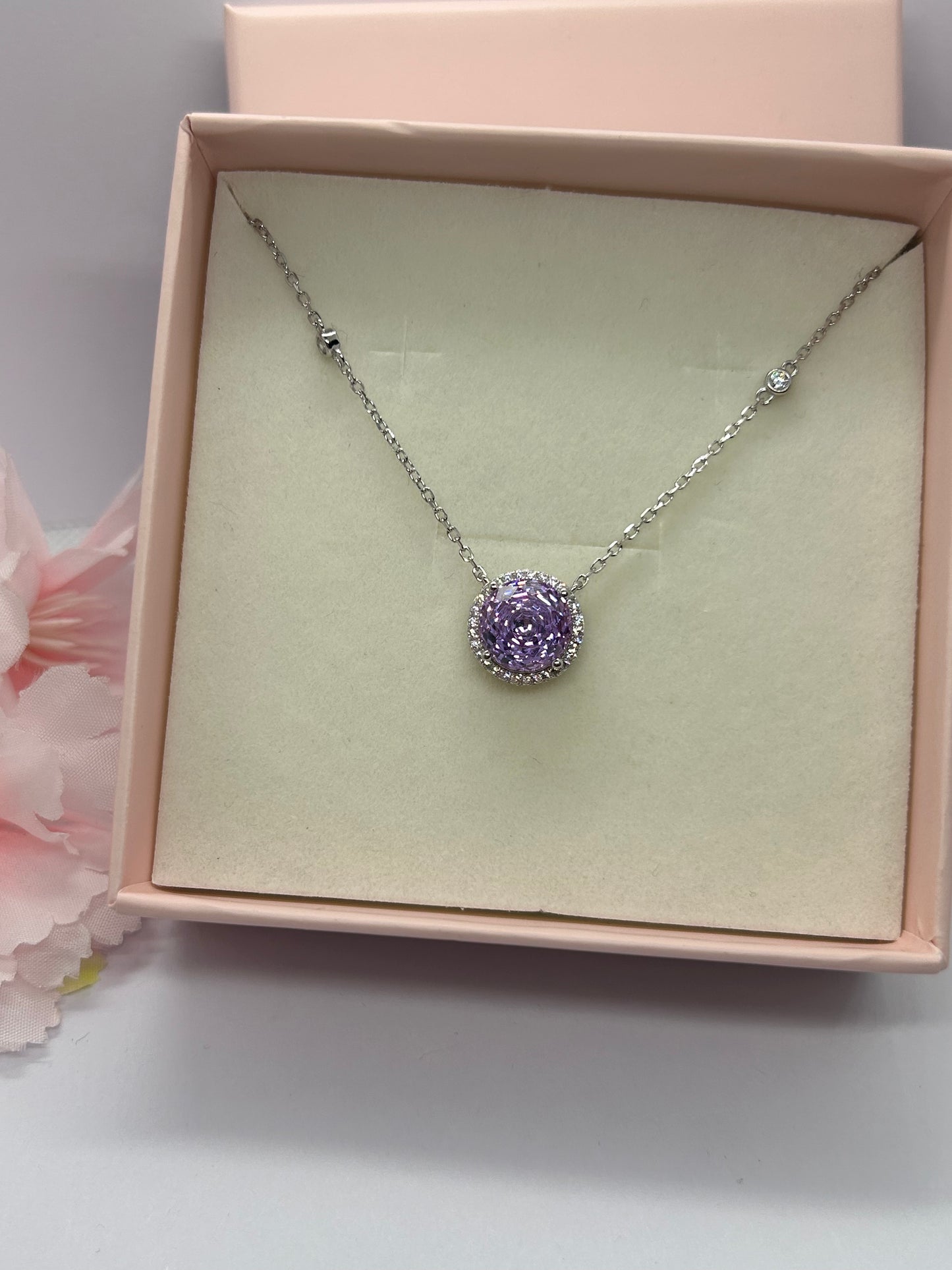 Collana Quarzo lilla Tonda in Argento 925