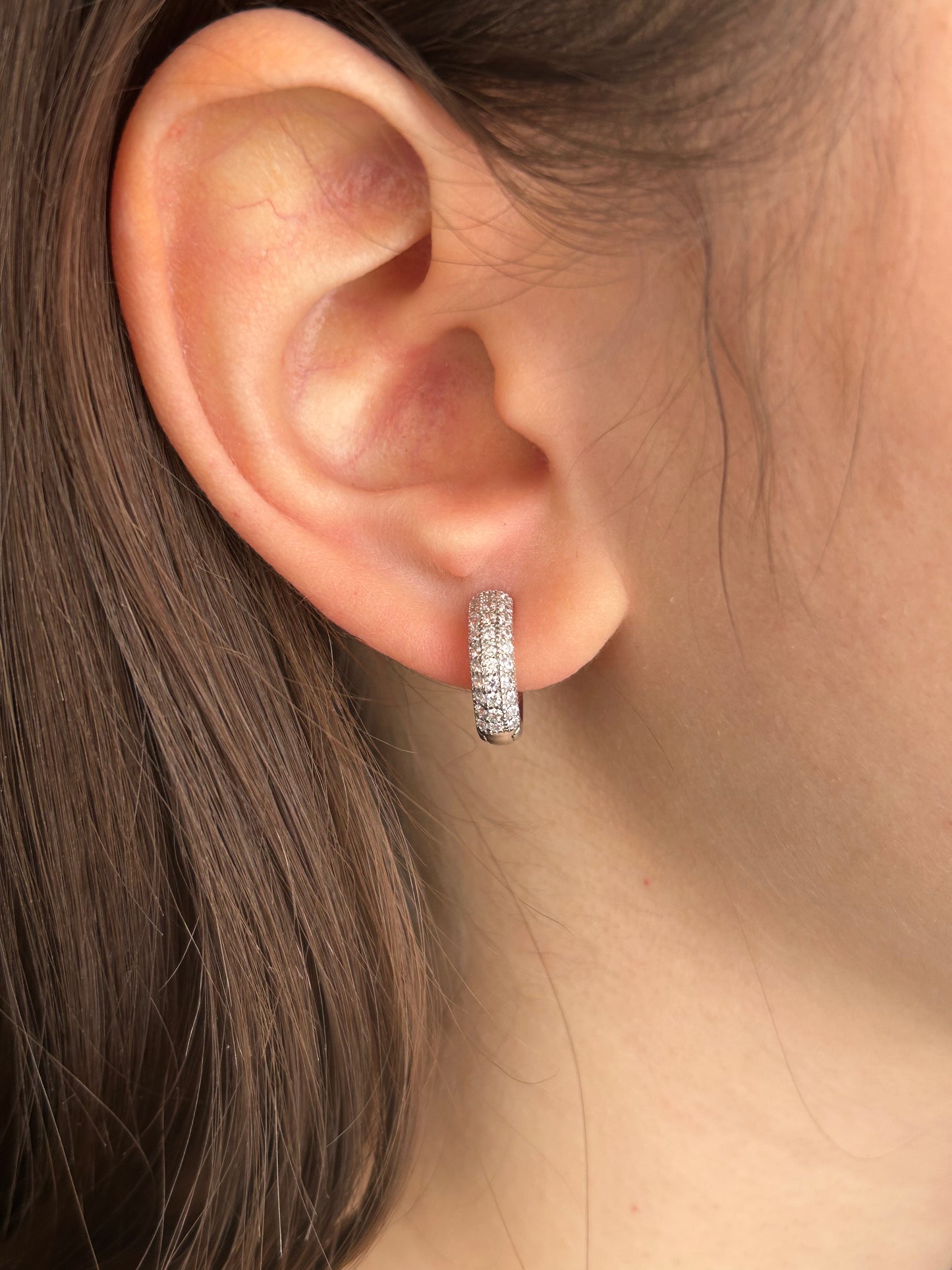 Orecchini Cerchietti Zirconati Argento 925 - 12mm Rodio