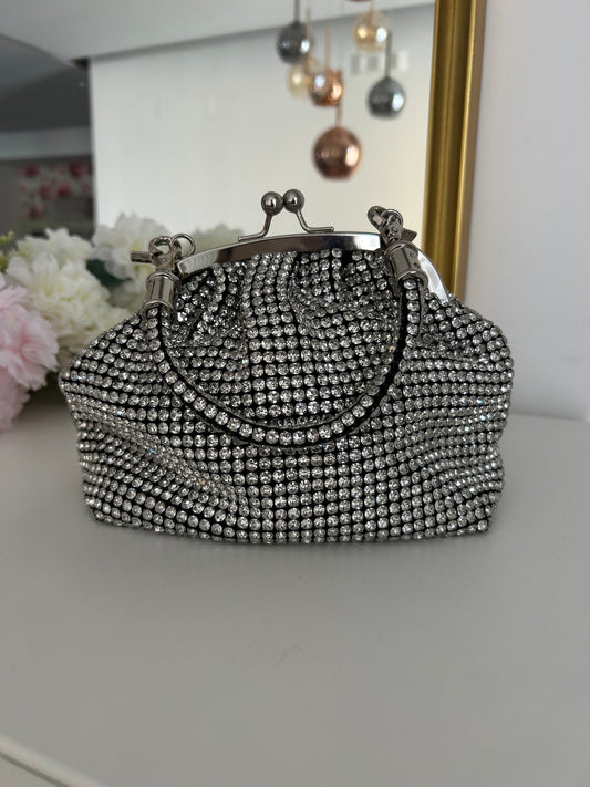 Borsa Clutch Rivestita di Strass Argento