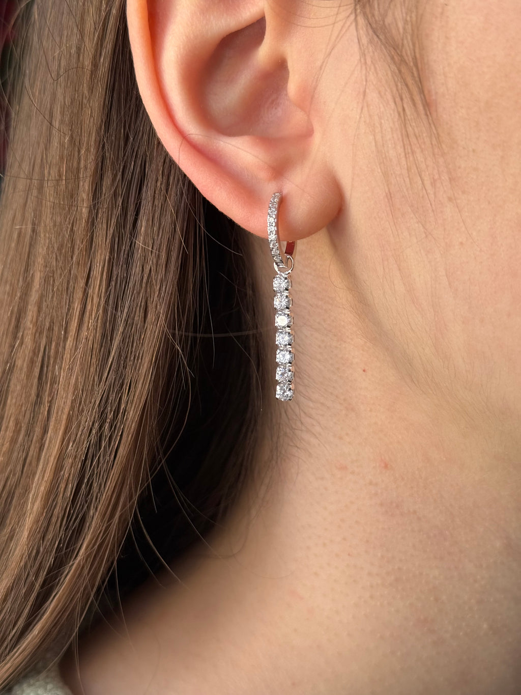 Orecchini Armonia - Cerchietti Argento 925 con Pendente Zirconi Bianchi