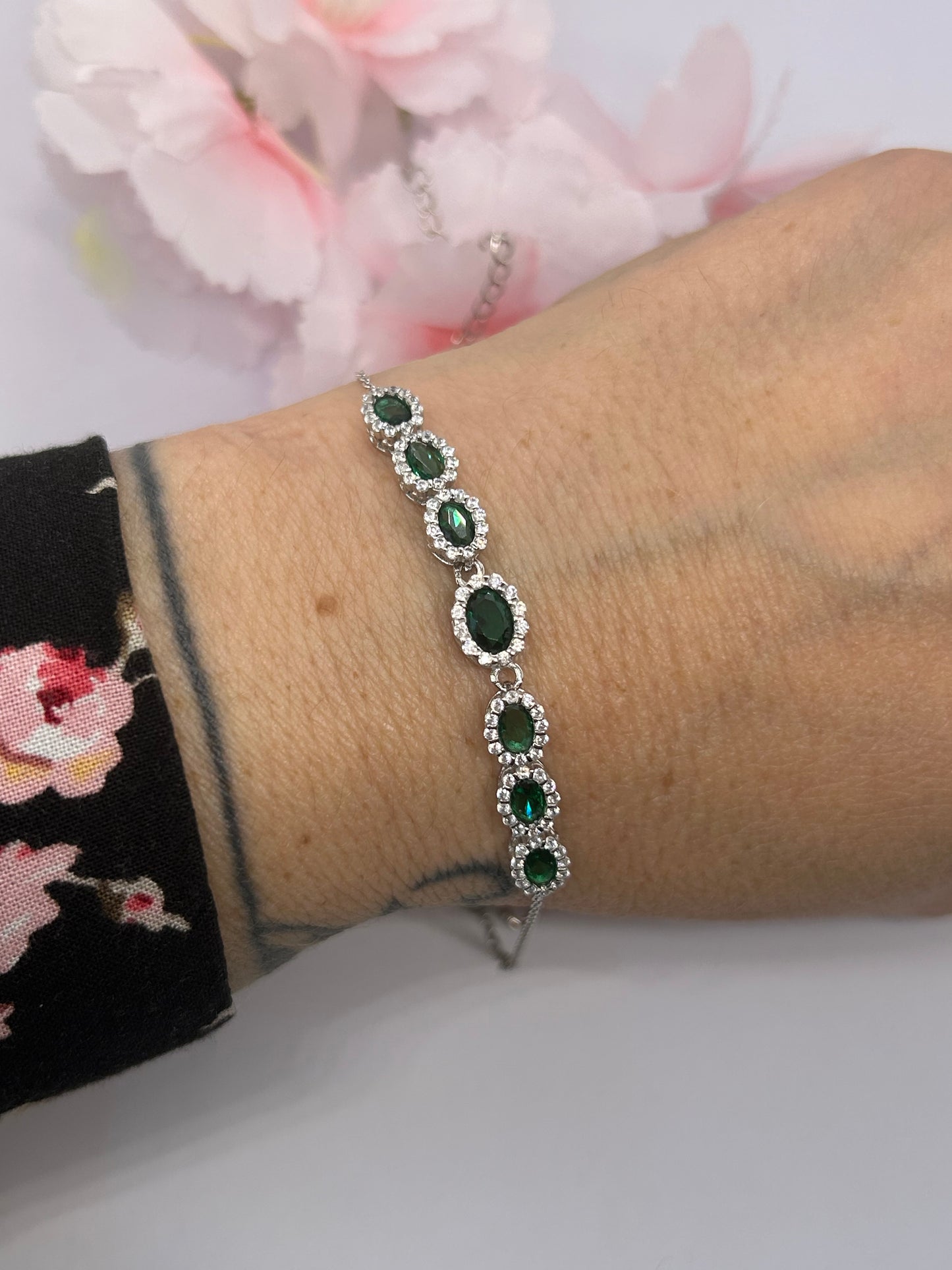 Bracciale Kate Morbido Argento 925 Zirconi Bianchi e Smeraldo