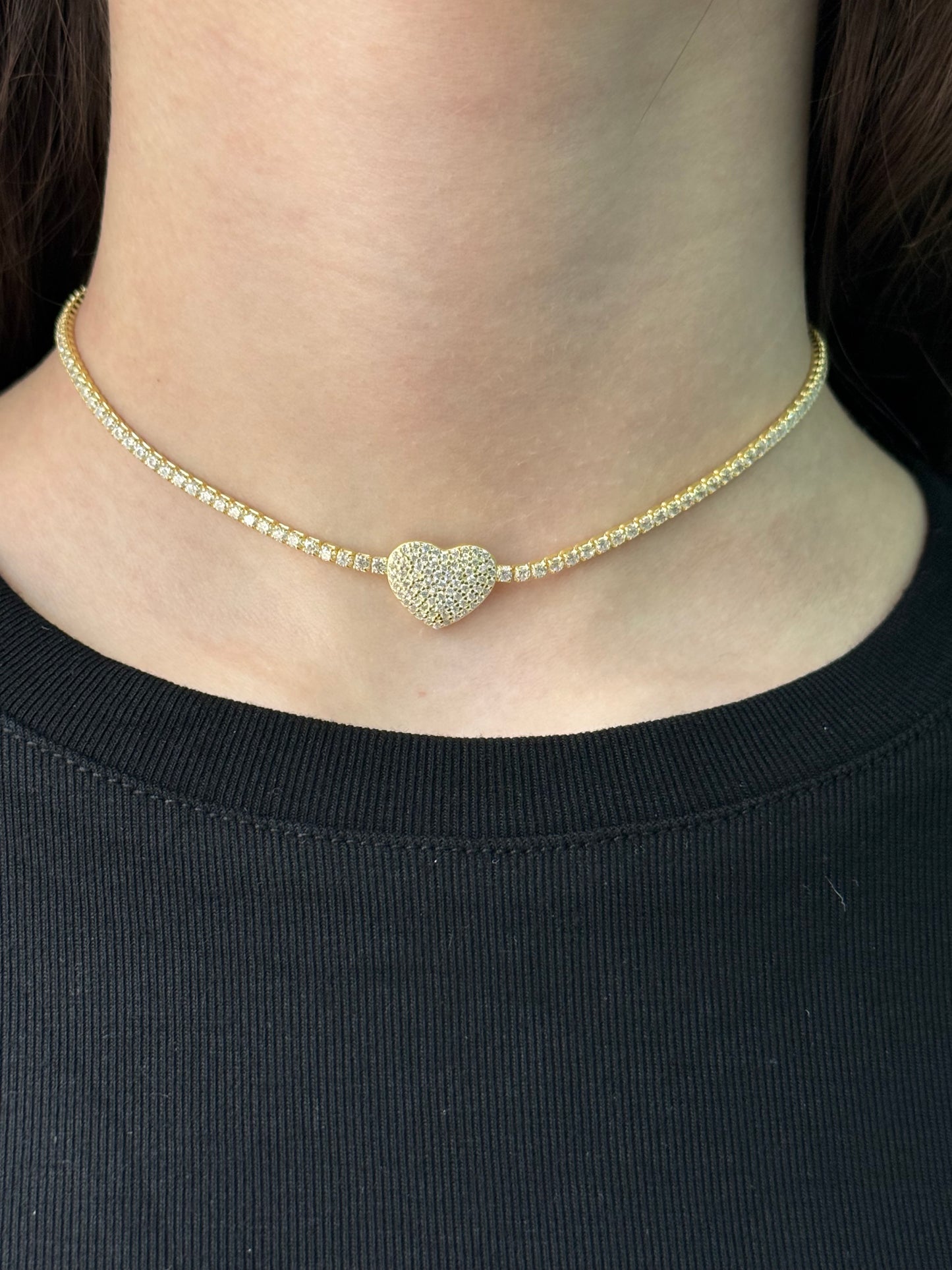 Collana Choker Tennis Cuore Argento 925