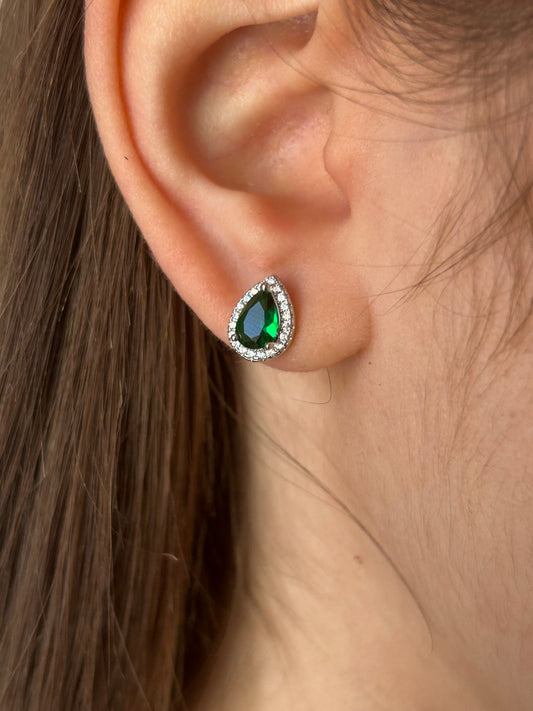 Orecchini Goccia Lobo Argento 925 Zirconi Bianchi e Smeraldo