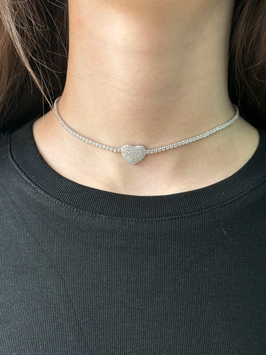 Collana Choker Tennis Cuore Argento 925
