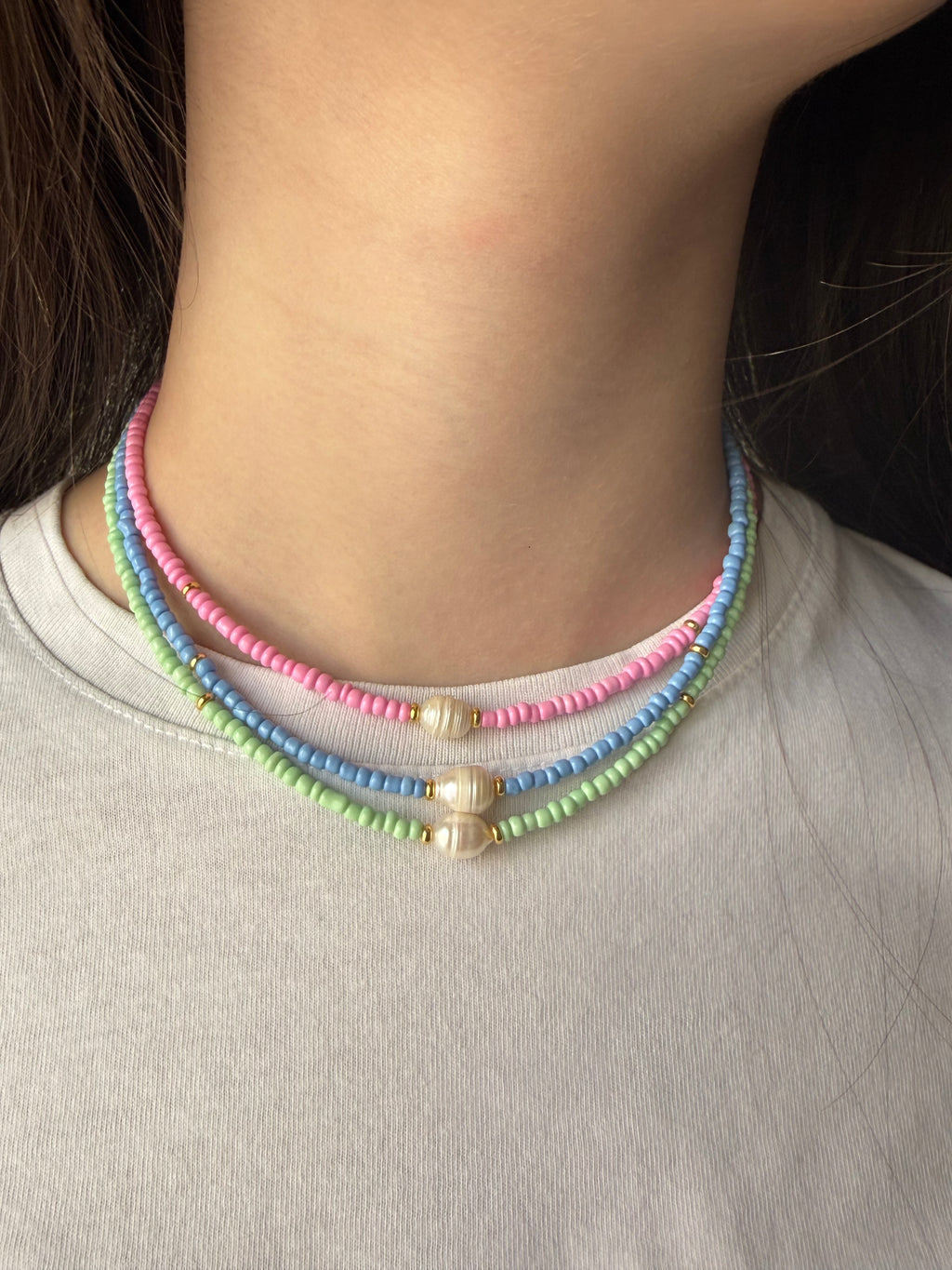 Collana Rocaille Pastel e Perla di Fiume