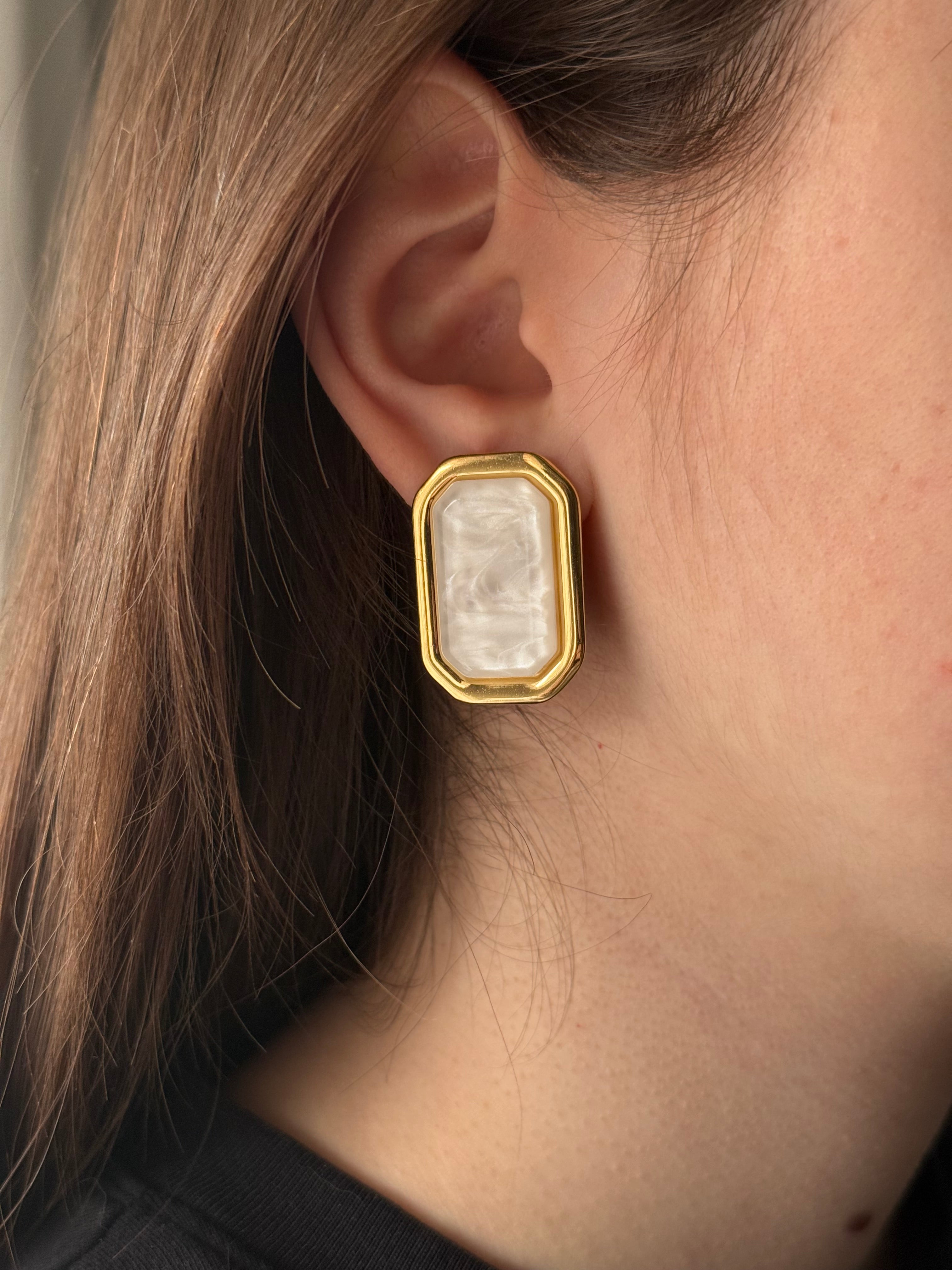 Orecchini Bagliore Vintage rettangolo Acciaio Gold e Madreperla (Copia)