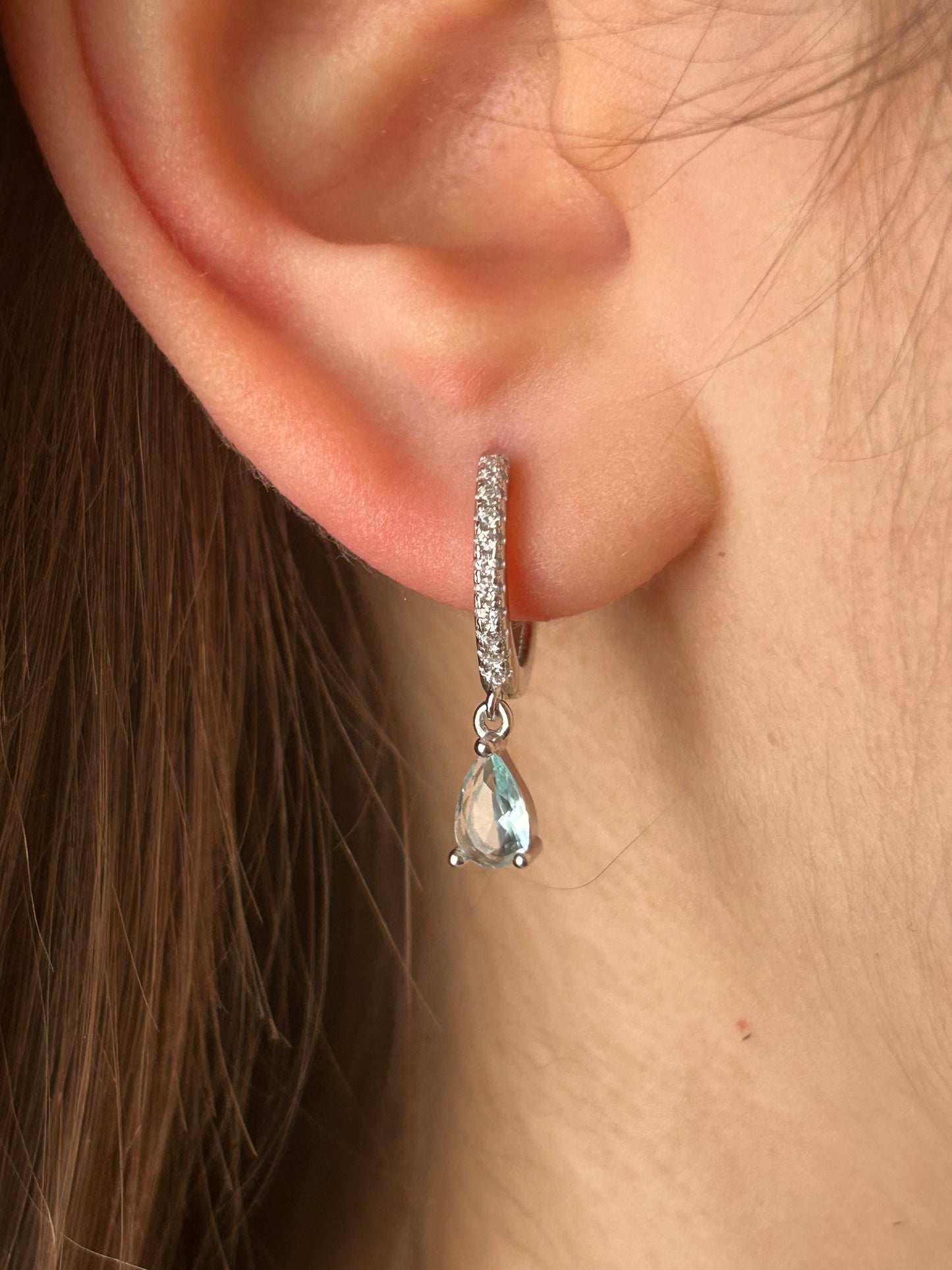 Orecchini Cristina Cerchietti Argento 925 Zirconi e Goccia Smeraldo