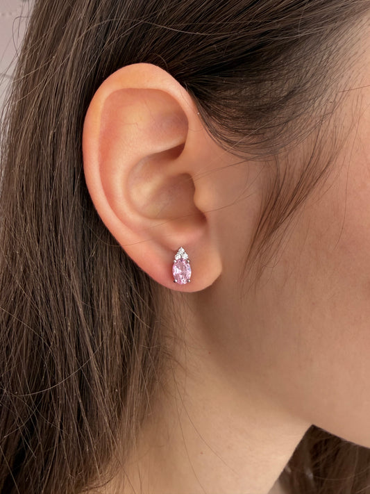 Orecchini Delia a Lobo in Argento 925 Rodiato con Zirconi e Pietra Pastello