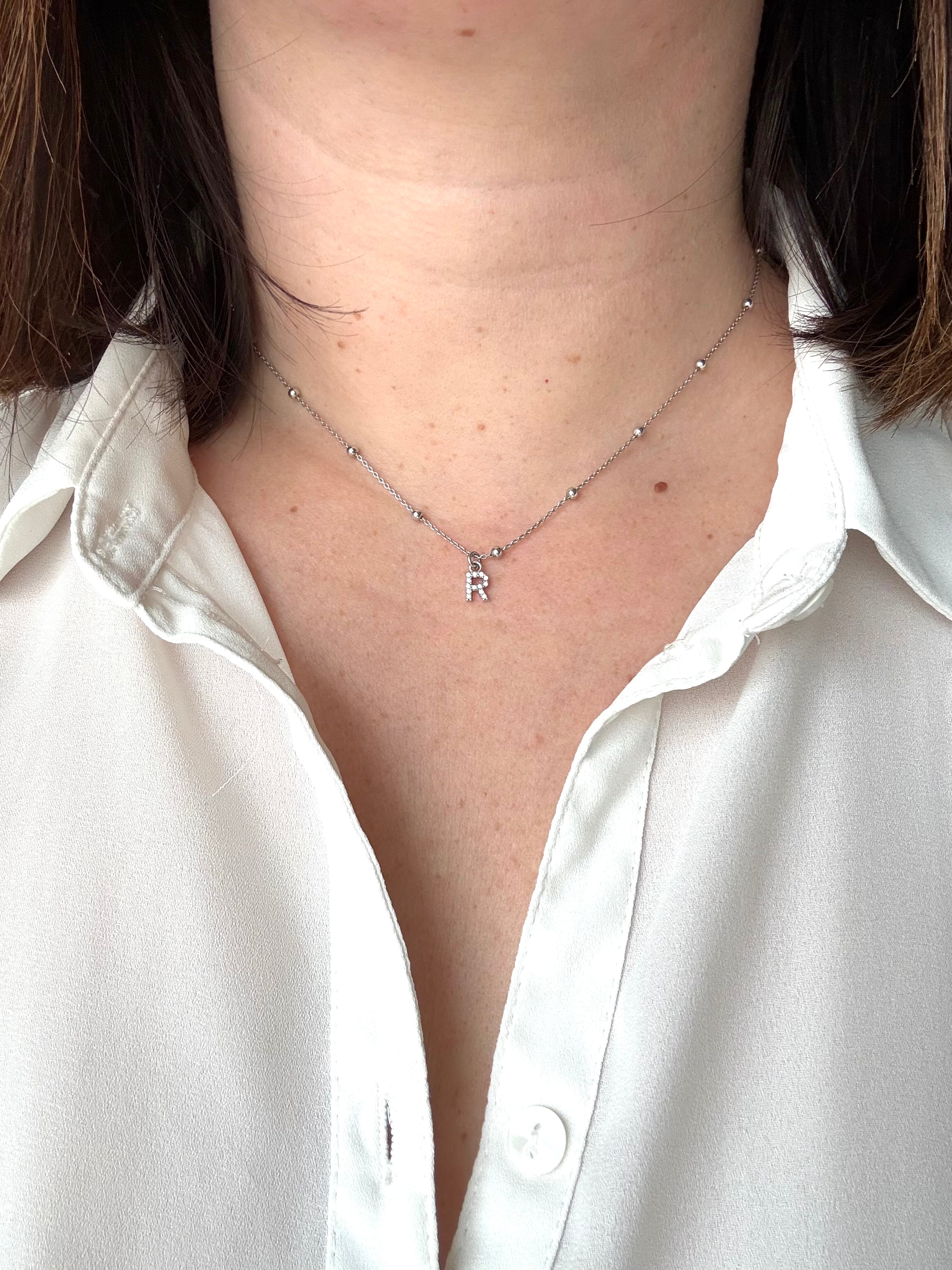Collana con Palline in Argento 925 e Lettera Personalizzata