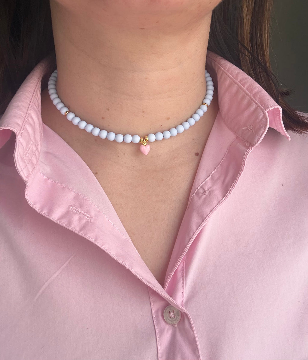 Collana Choker Sardinia — Perline Opache, Cuore Smaltato & Argento 925 | Estate