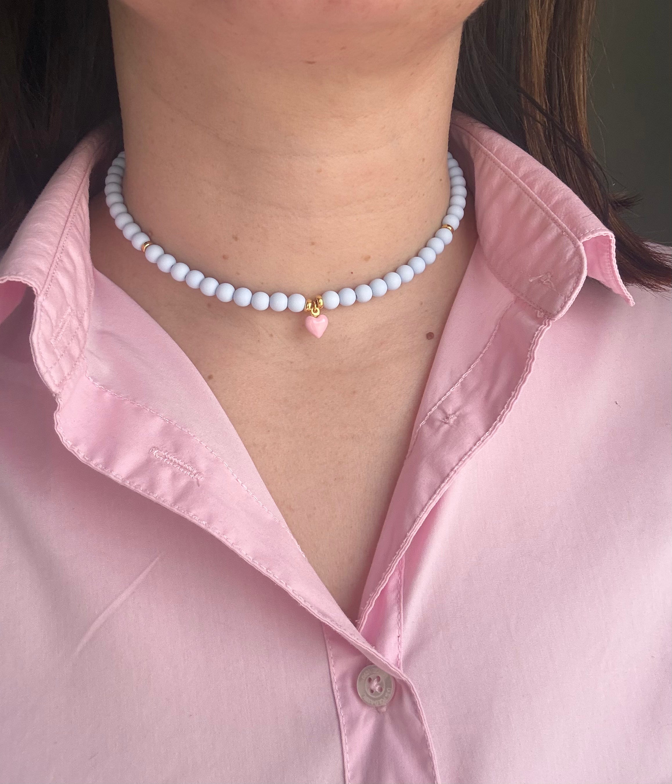 Collana Choker Sardinia — Perline Opache, Cuore Smaltato & Argento 925 | Estate