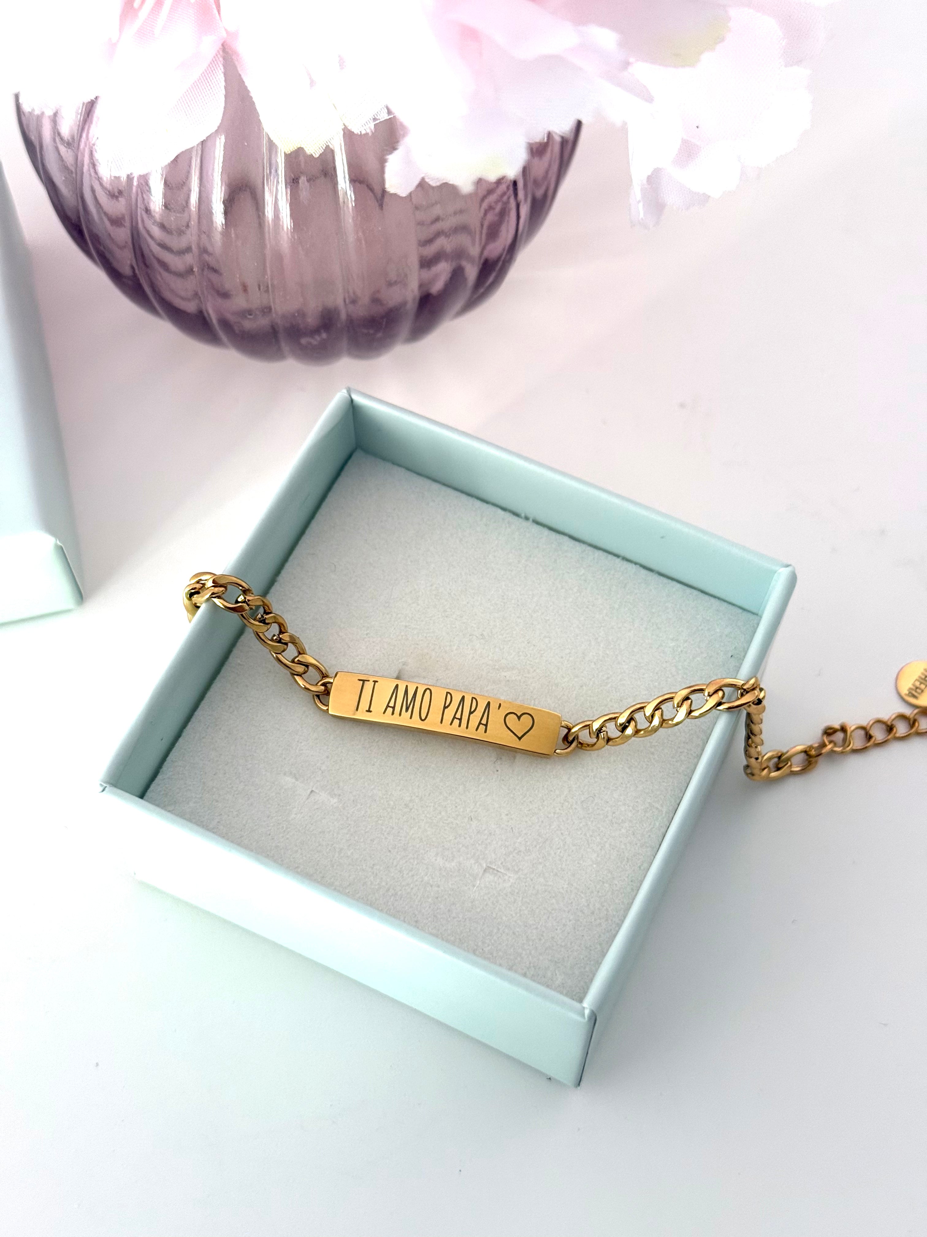 Bracciale Acciaio Catena Groumette con Piastra Personalizzabile