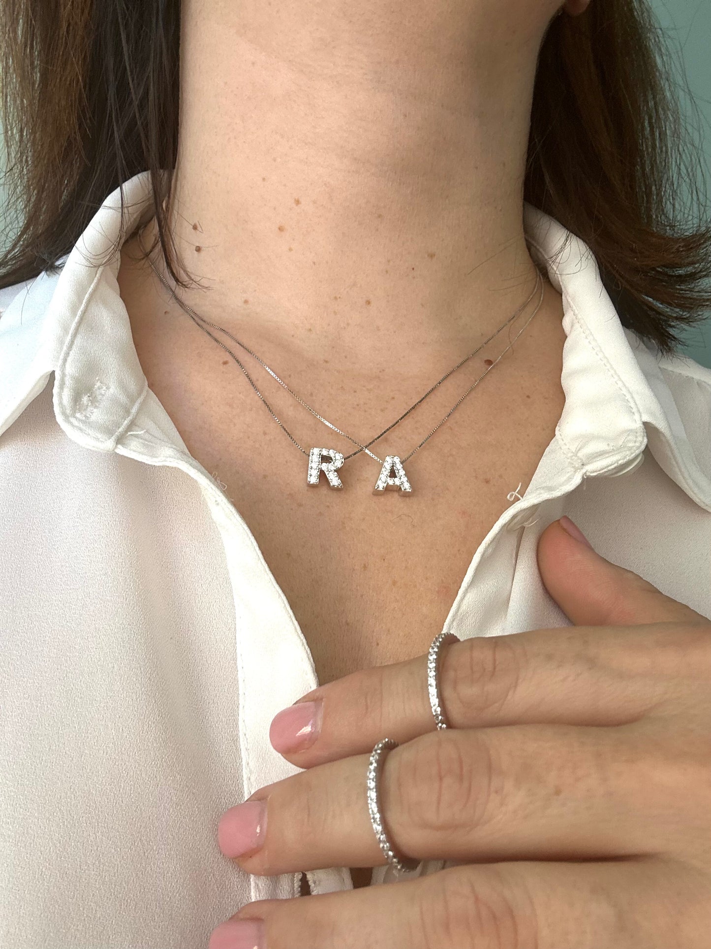 Collana Lettera Personalizzata Argento 925 Zirconi Bianchi - Silver