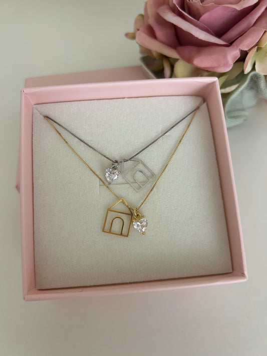 Collana Casetta Love con Cuoricino e Zircone