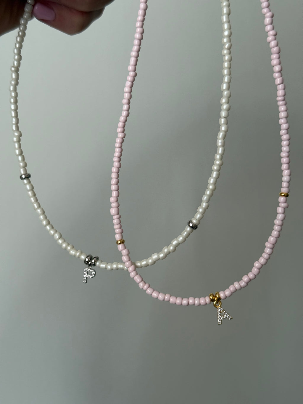 Collana Rocaille Pastel e Letterina personalizzata - argento 925