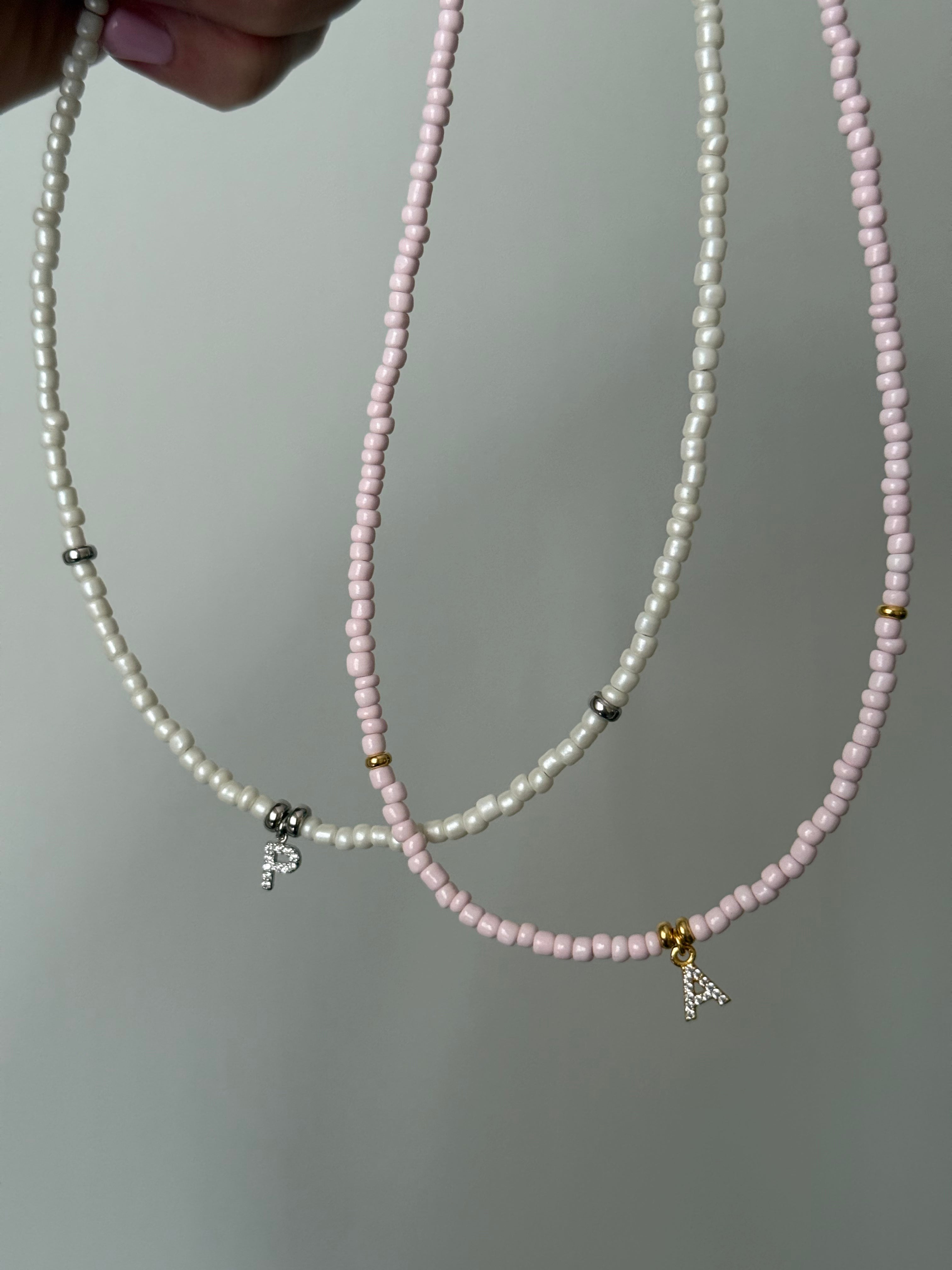 Collana Rocaille Pastel e Letterina personalizzata - argento 925