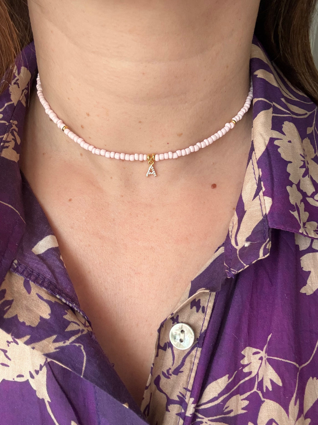 Collana Rocaille Pastel e Letterina personalizzata - argento 925