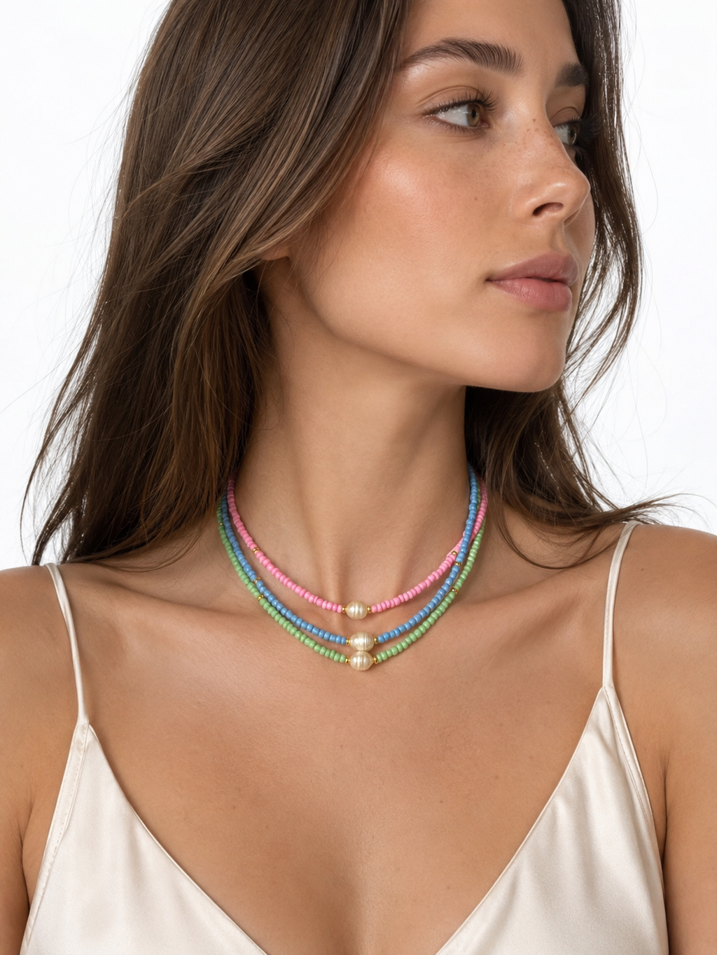 Collana Rocaille Pastel e Perla di Fiume