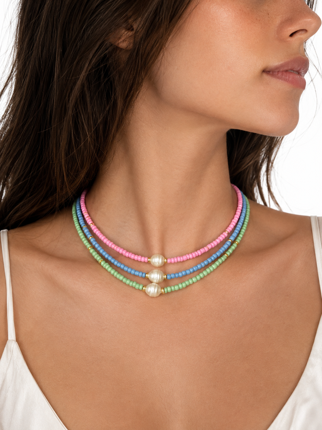 Collana Rocaille Pastel e Perla di Fiume