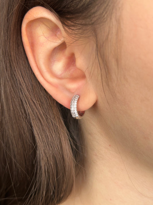 Orecchini Cerchietti Zirconati Argento 925 - 12mm Rodio