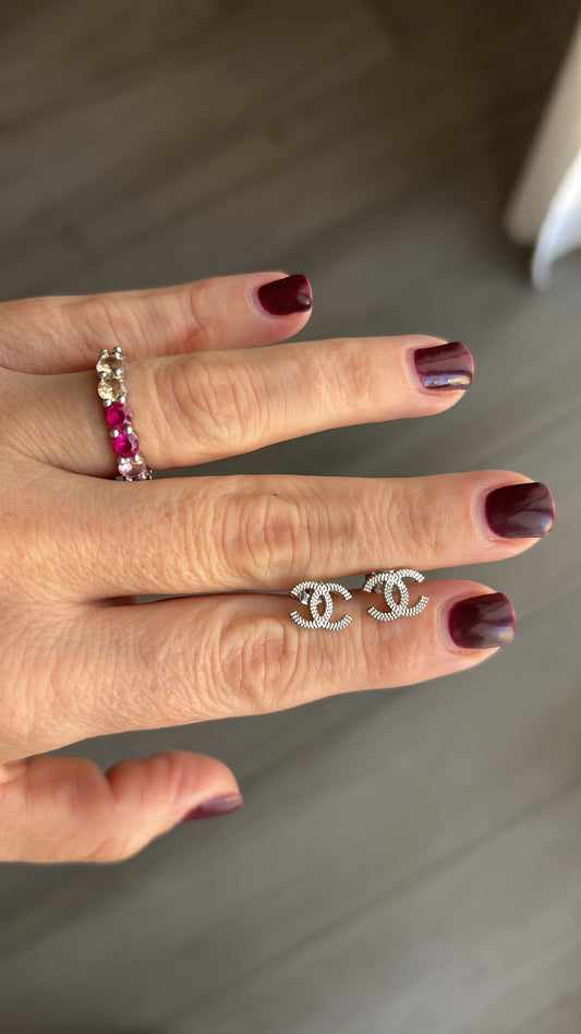 Orecchini Cocò Puntinati Argento 925 Rodiato Doppia C