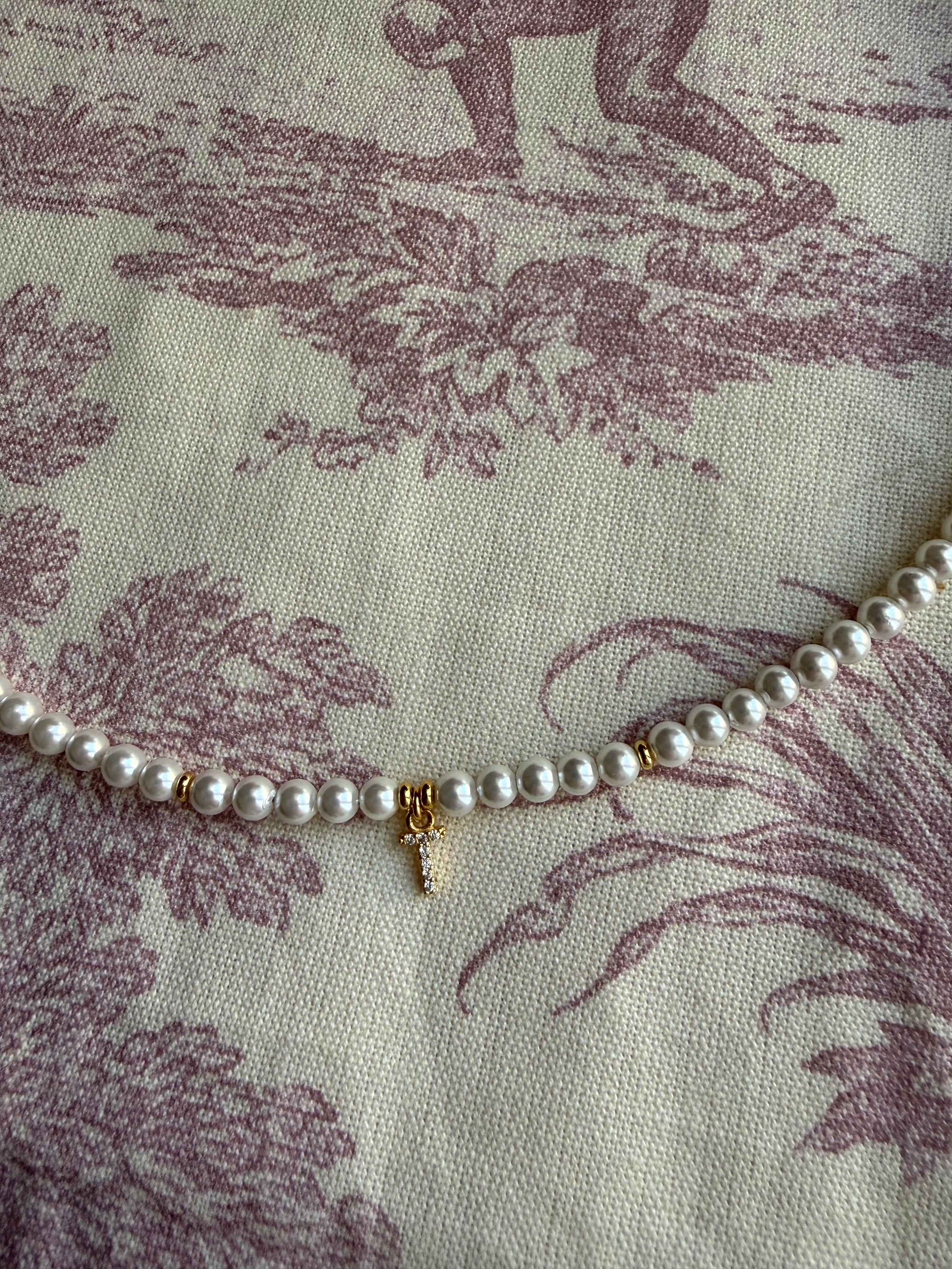 Chocker perle e letterina personalizzata - argento 925