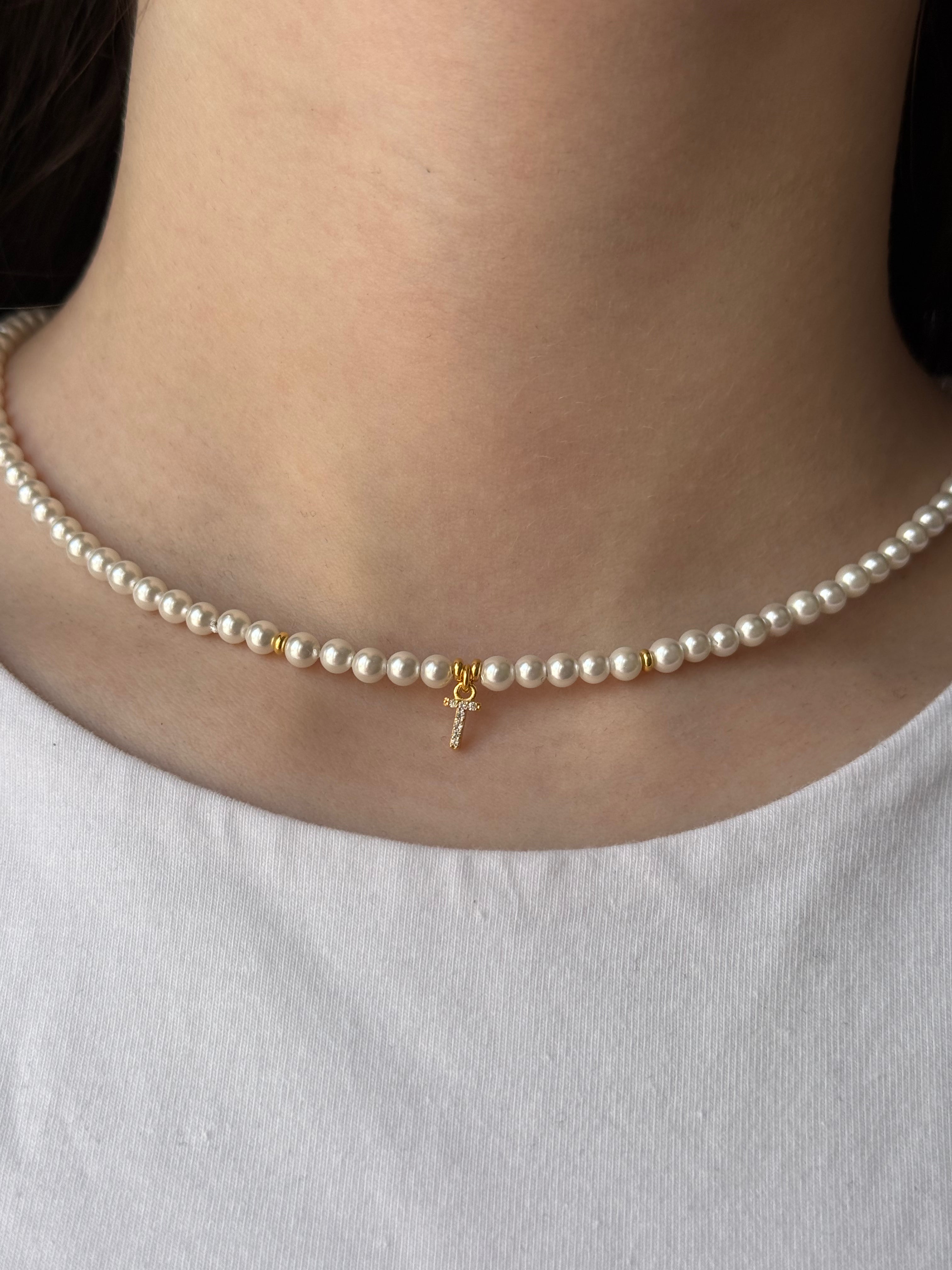 Chocker perle e letterina personalizzata - argento 925