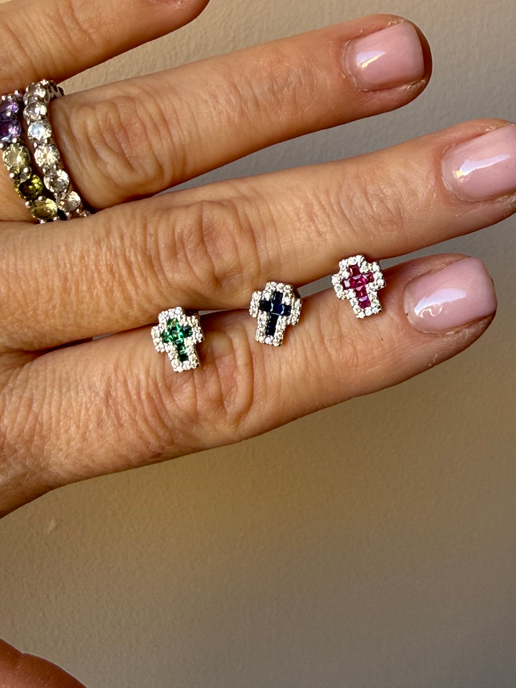 Orecchini Croce Luxury Argento 925 Zirconi Bianchi e Colorati