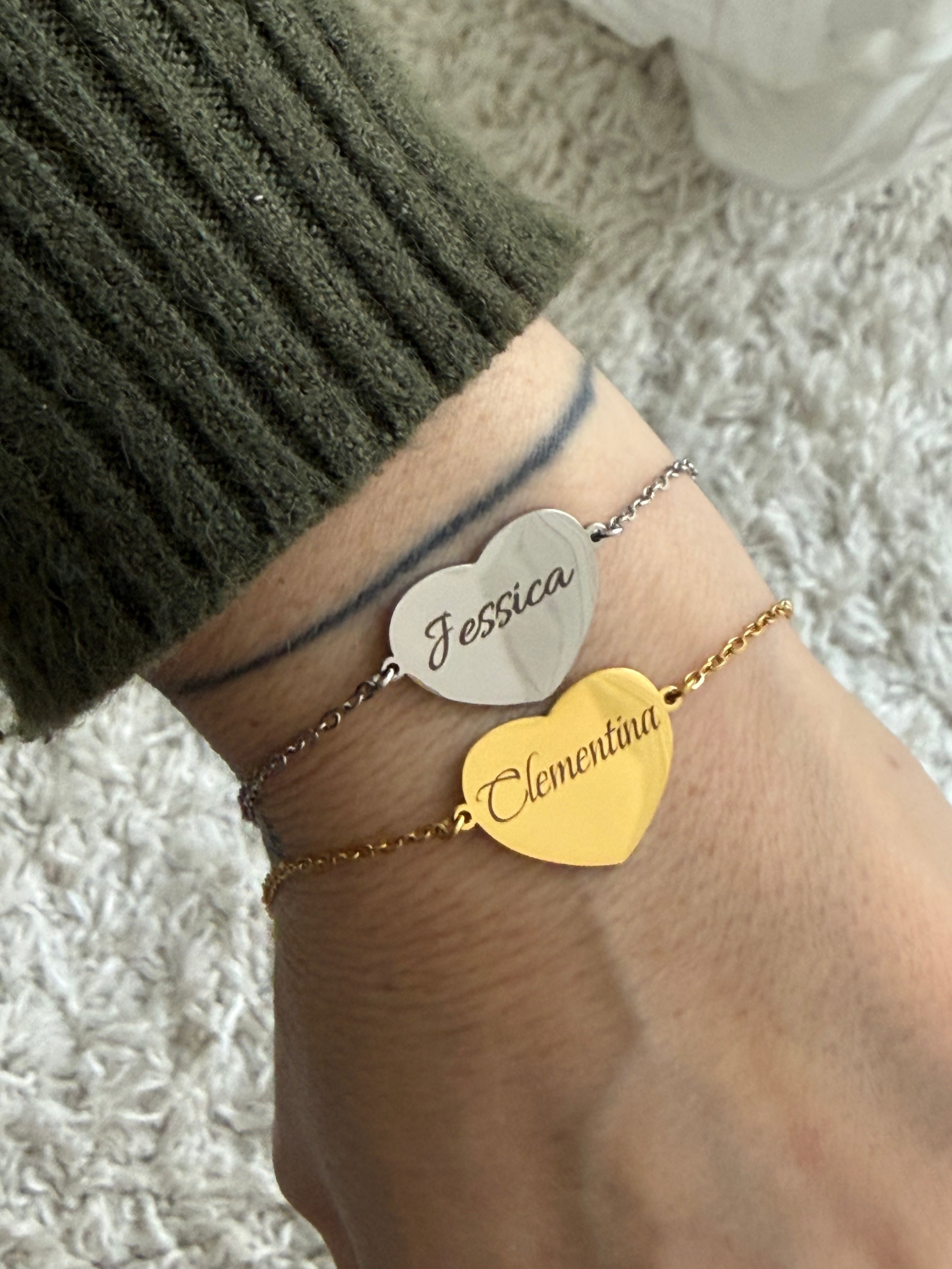 Bracciale Cuore Personalizzato Acciaio Inossidabile Regolabile Silver o Gold