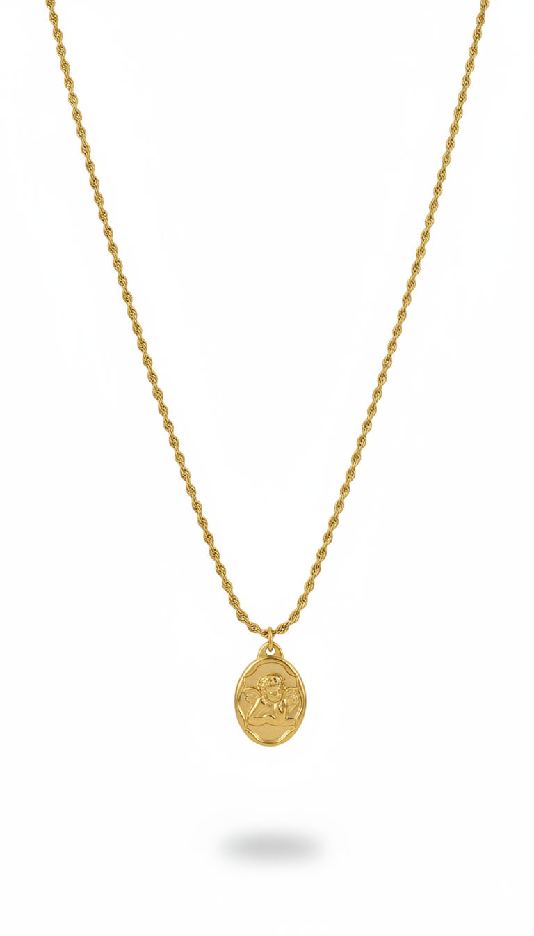 Collana Sigillo Angelico Angelo Custode Acciaio Inossidabile Regolabile 40-45cm