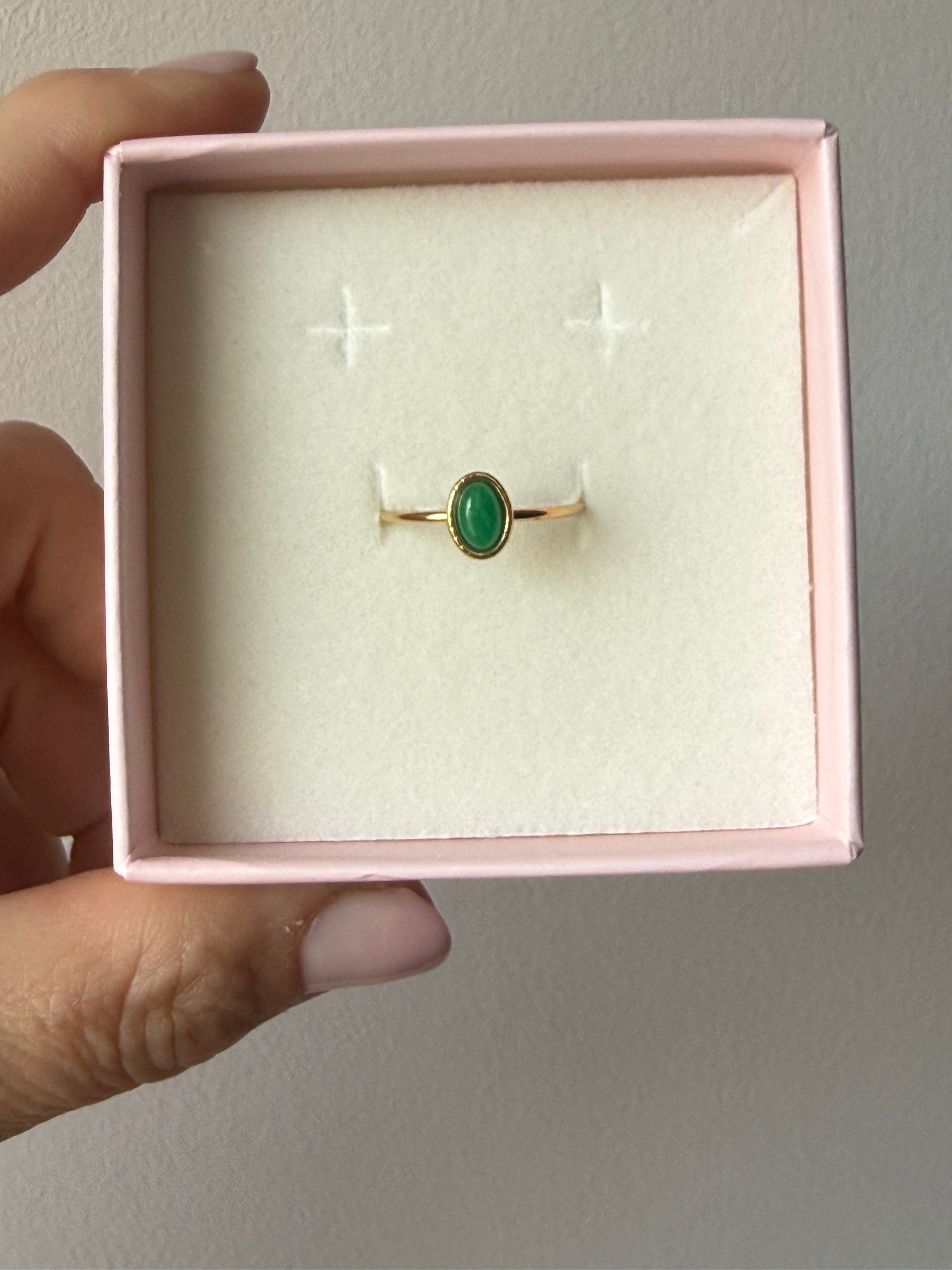 Anello Ovalino in Acciaio Inox Gold con Pietra Colorata - Misura Regolabile