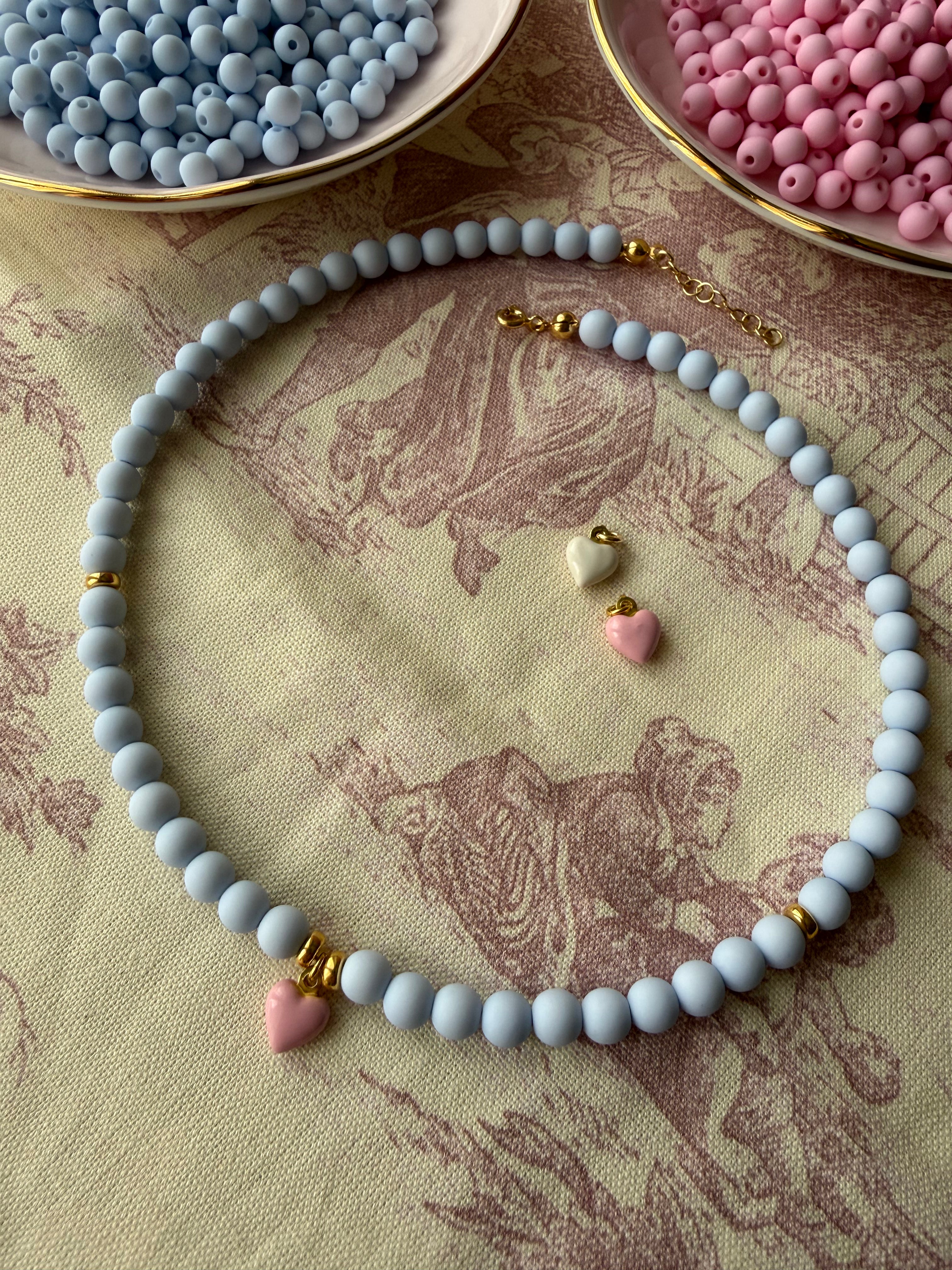 Collana Choker Sardinia — Perline Opache, Cuore Smaltato & Argento 925 | Estate